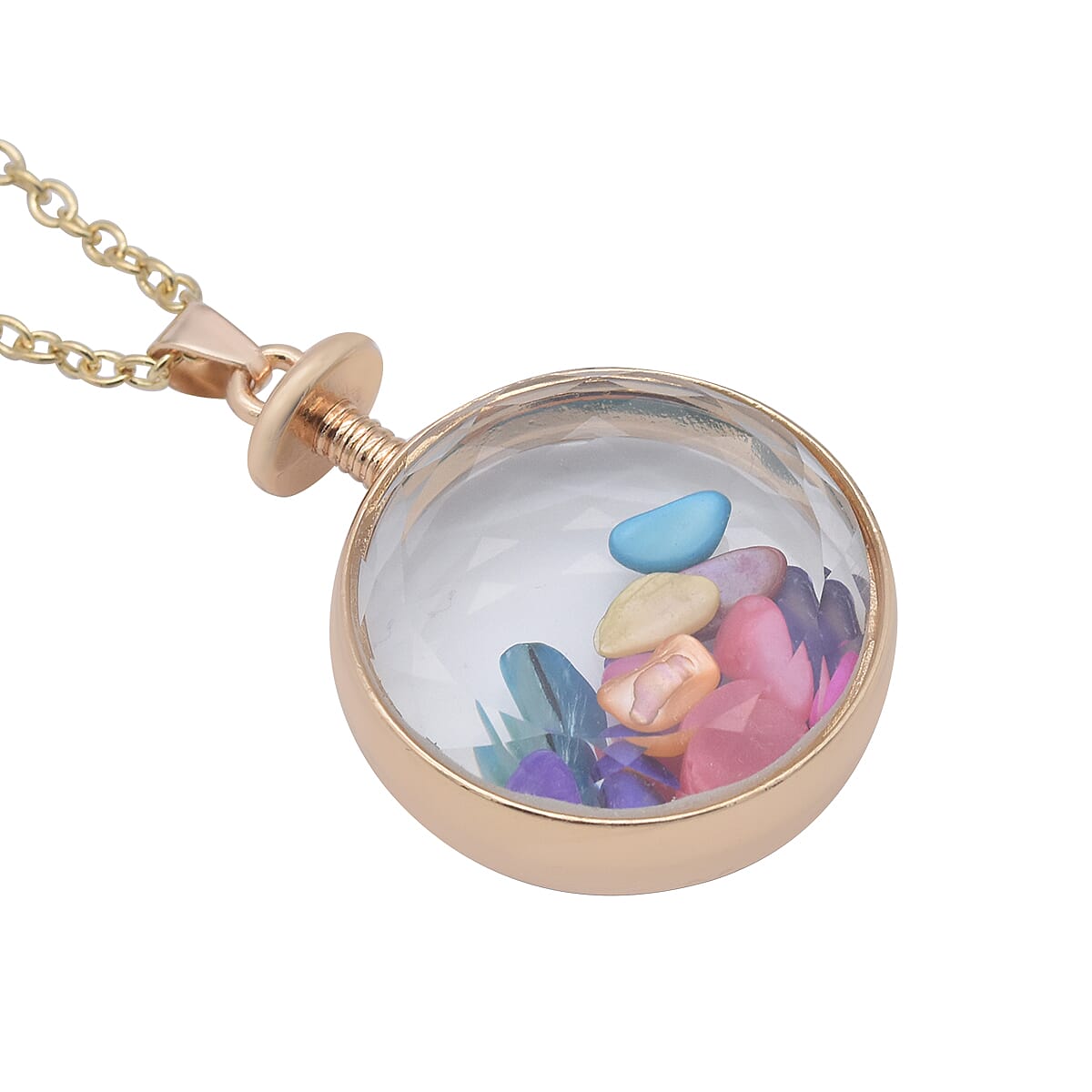 Set of 2 -  Multi Colour Puka Shell and Dry Flower Pendant with Chain (Size 24) in Gold Tone