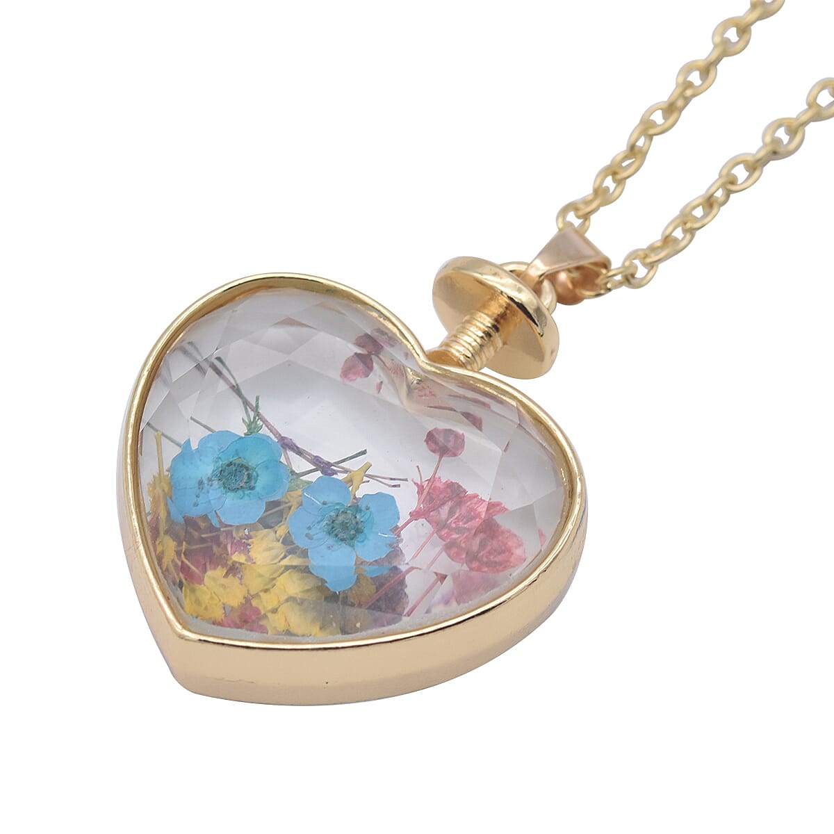 Set of 2 -  Multi Colour Puka Shell and Dry Flower Pendant with Chain (Size 24) in Gold Tone