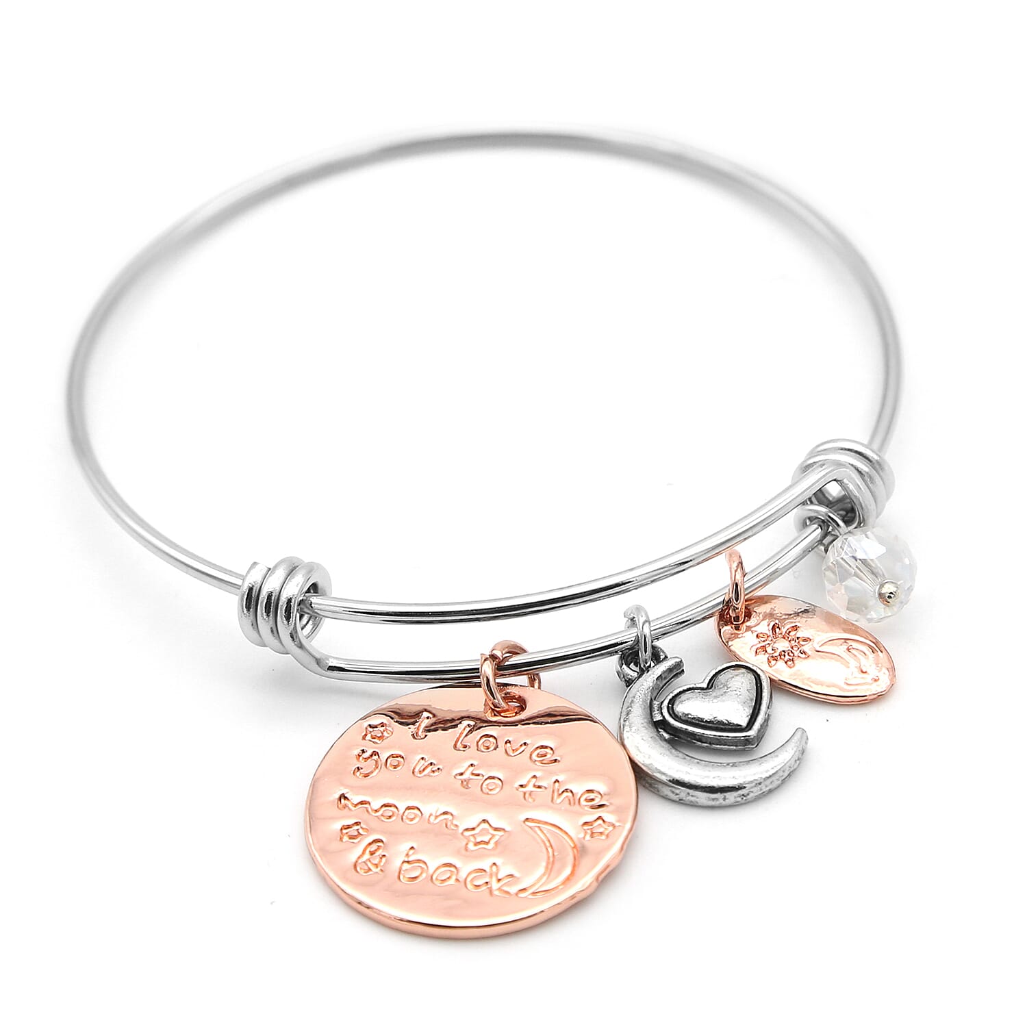 2 Piece Set -  Opalite, Multi Gemstone & Simulated Diamond Stretchable Beads Bracelet and Charm Bangle (Size 7.5) in Silver Tone 47.00 Ct.