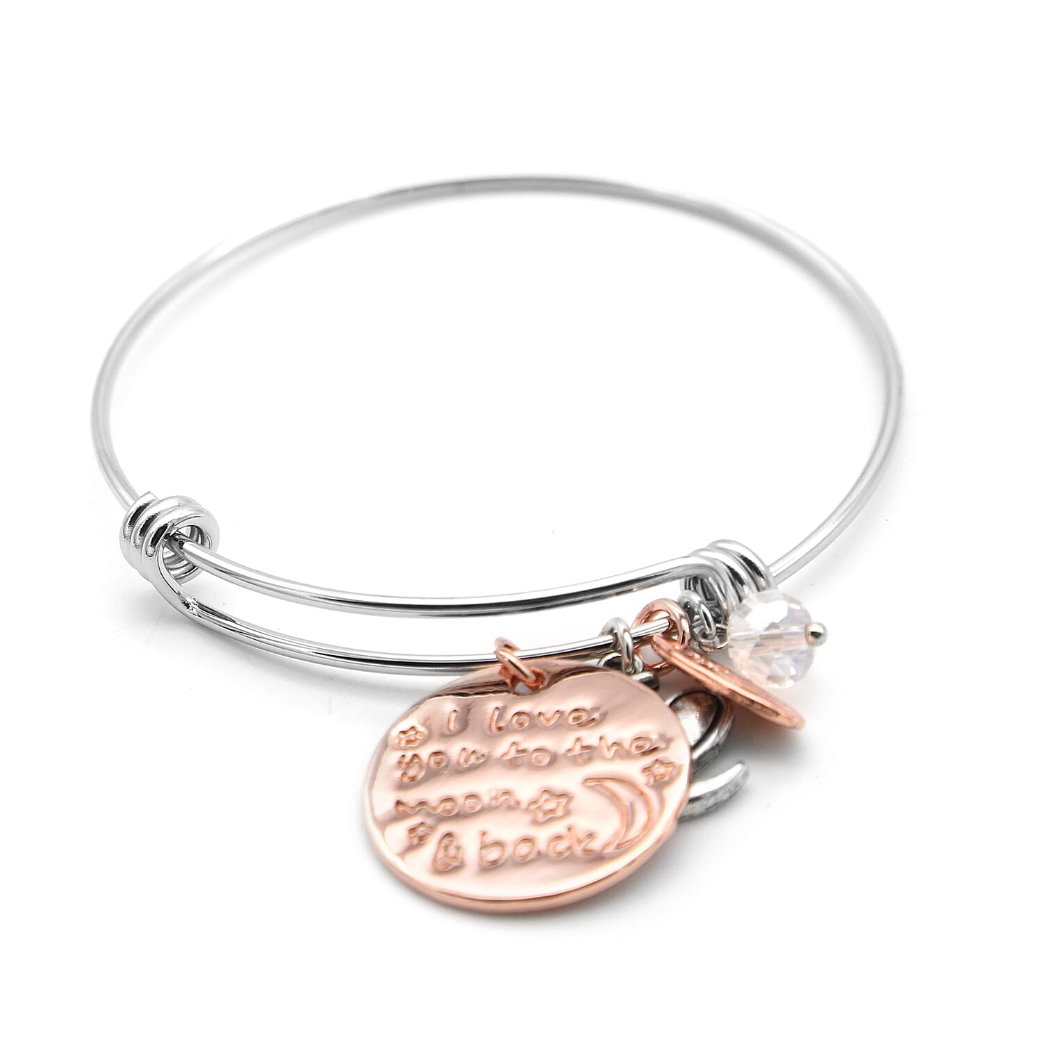 2 Piece Set -  Opalite, Multi Gemstone & Simulated Diamond Stretchable Beads Bracelet and Charm Bangle (Size 7.5) in Silver Tone 47.00 Ct.