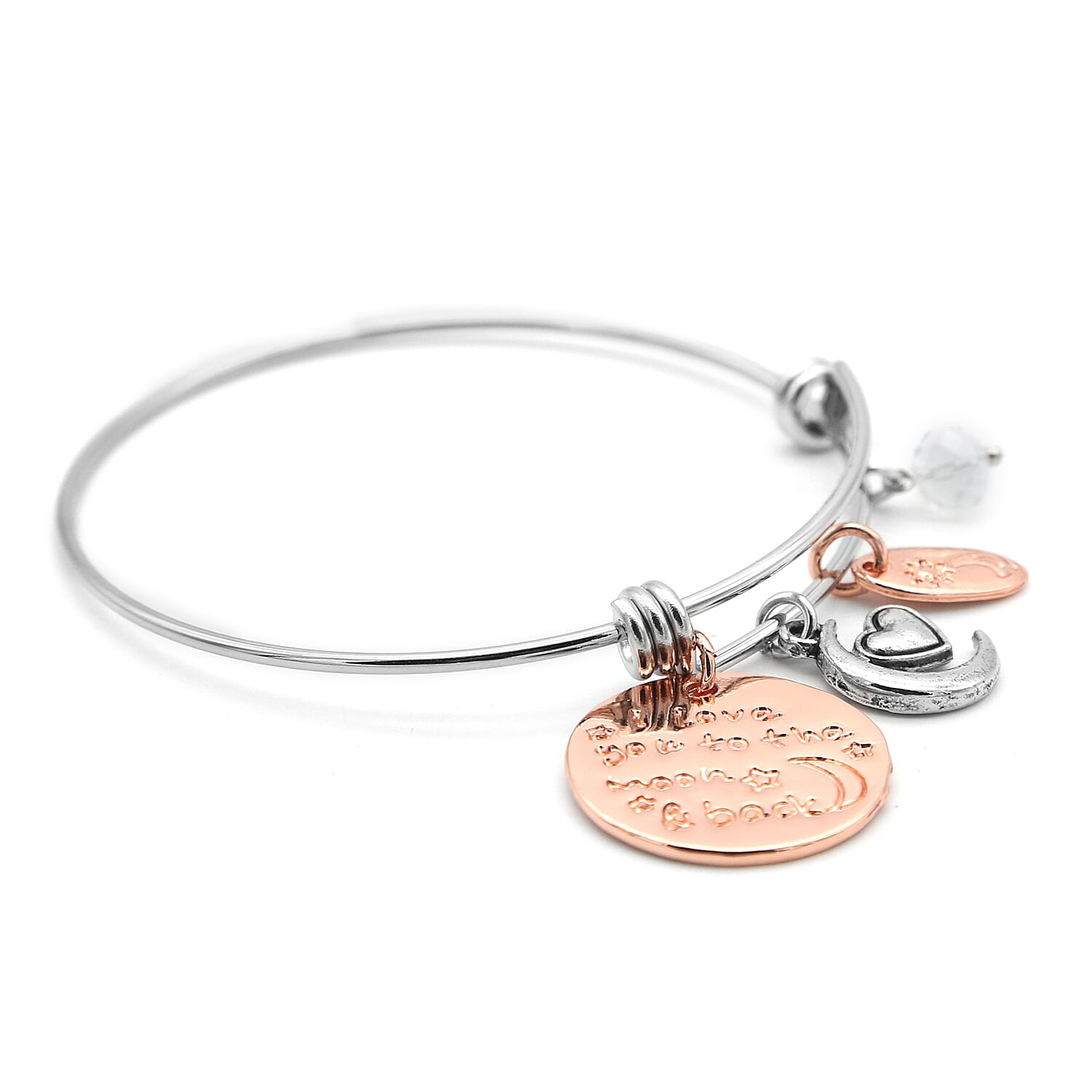 2 Piece Set -  Opalite, Multi Gemstone & Simulated Diamond Stretchable Beads Bracelet and Charm Bangle (Size 7.5) in Silver Tone 47.00 Ct.