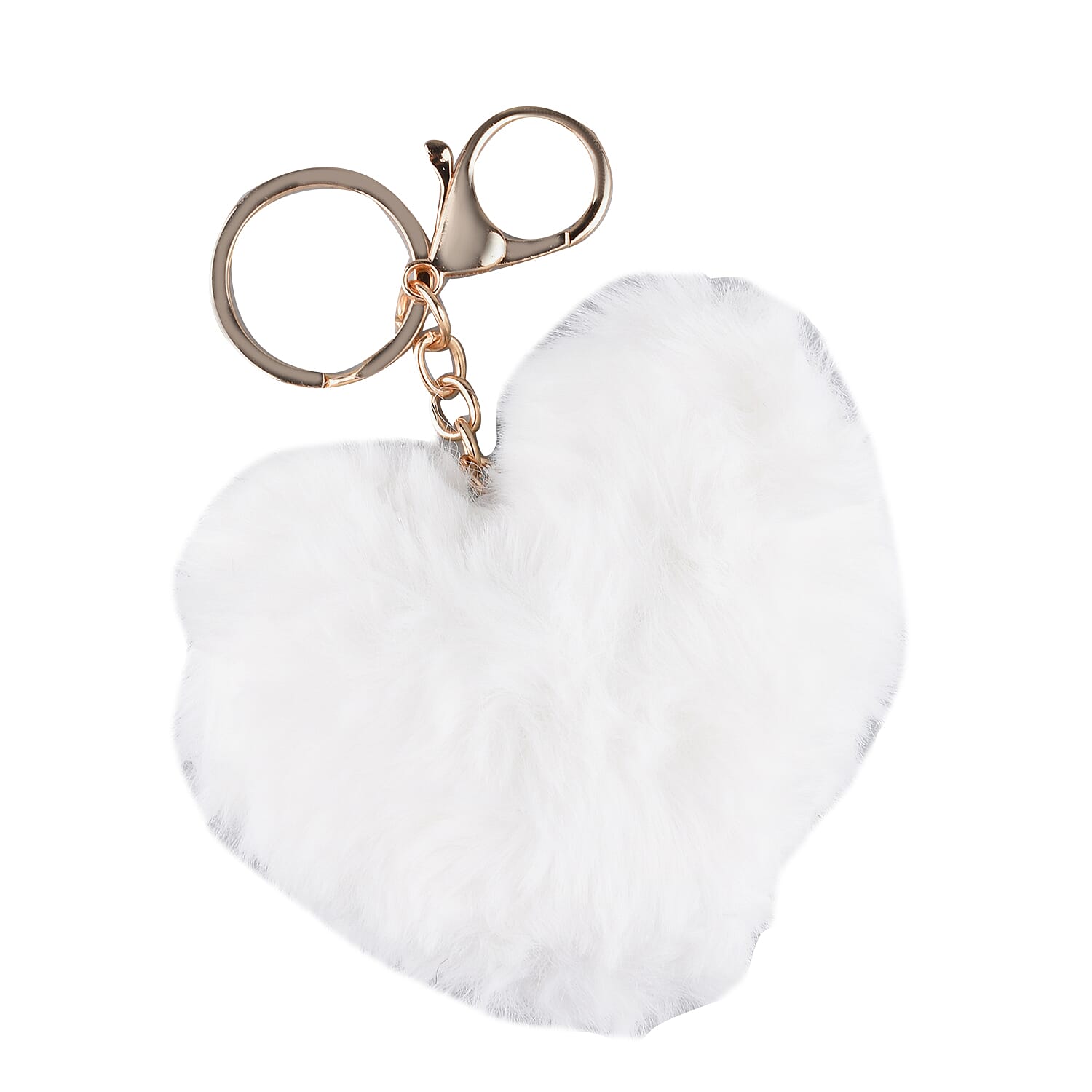 Set of 2 - Multi Purpose Fluffy Fur Ear and Heart Keychain - Black and White