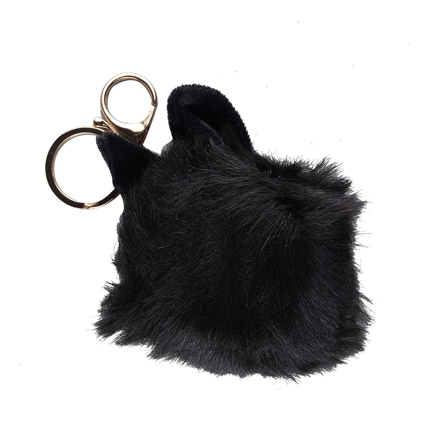 Set of 2 - Multi Purpose Fluffy Fur Ear and Heart Keychain - Black and White