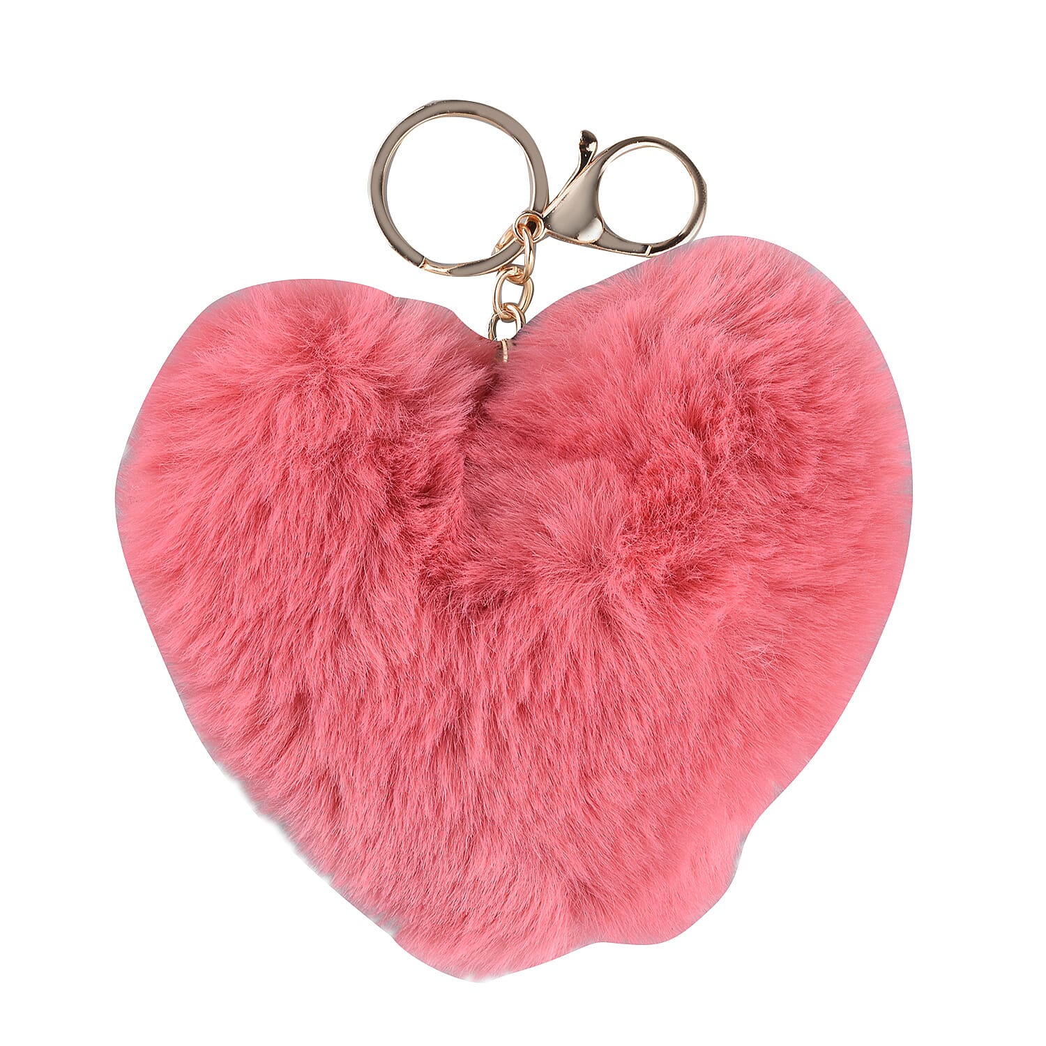 Set of 2 - Multi Purpose Fluffy Fur Ear and Heart Keychain - Wine Red and Pink