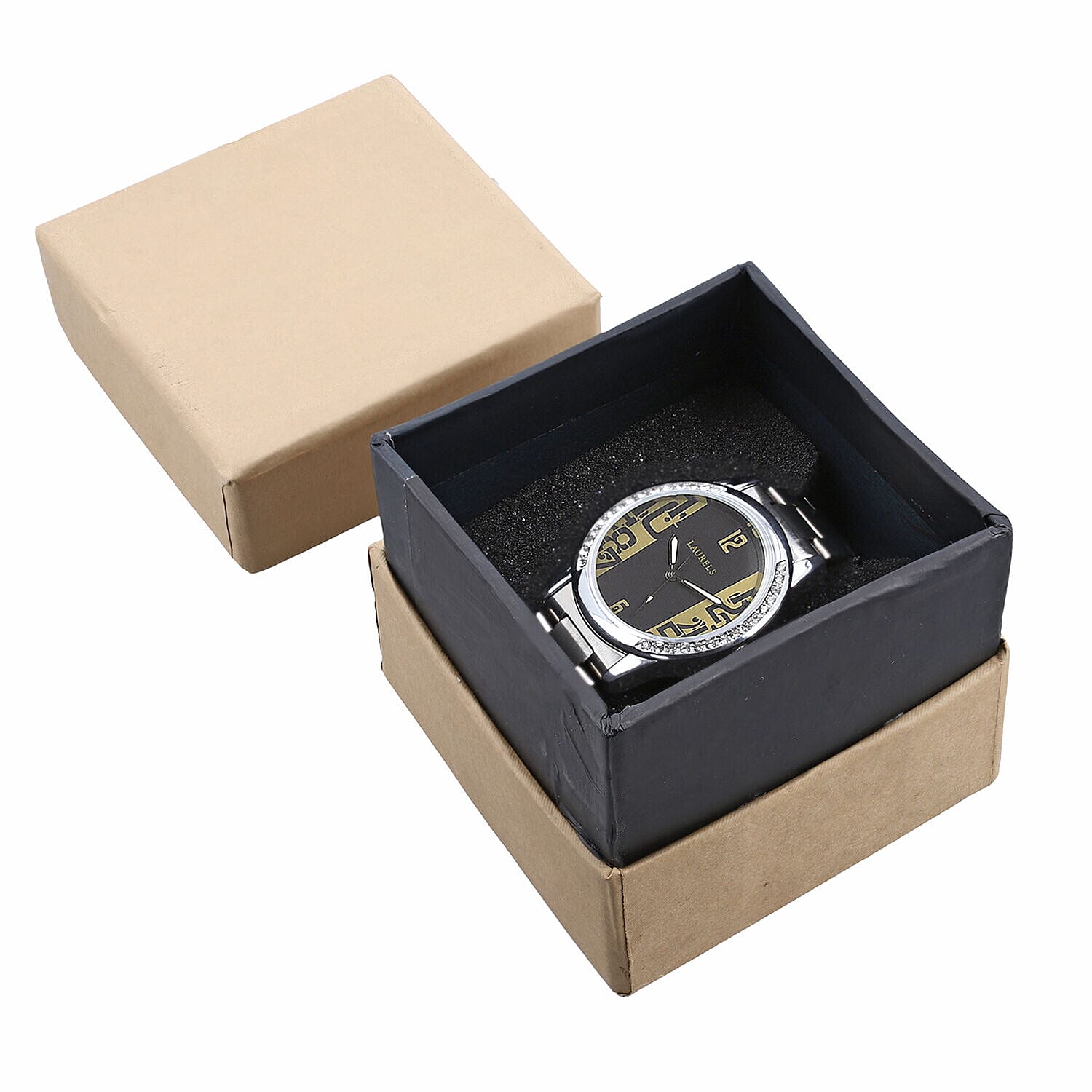 2 Piece Set - Merino Wool - Silk Scarf (200x60) and Watch in a Gift Box - Black