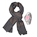 2 Piece Set - Merino Woolen Stole (200x60) and Rhinestone Wrist Watch in a Gift Box - Grey and Pink