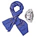 2 Piece Set - Merino Woolen Stole (200x60) and Rhinestone Wrist Watch in a Gift Box - Blue