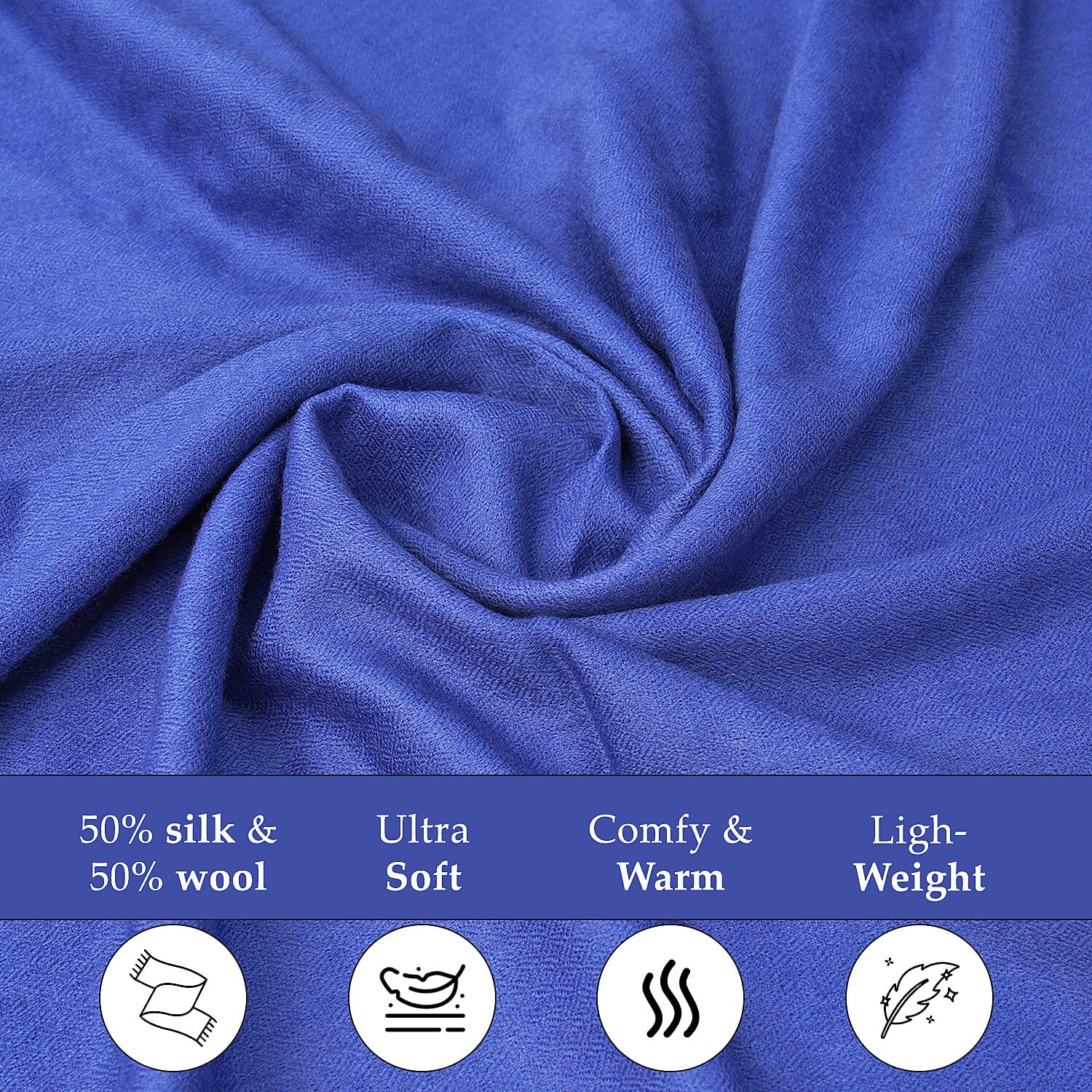 2 Piece Set - Merino Wool Scarf with SIlk Embroidery (200x60) and Rhinestone Wrist Watch in a Gift Box - Blue