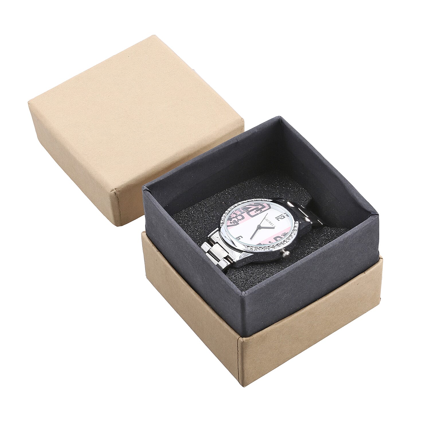 2 Piece Set - Merino Wool Scarf with SIlk Embroidery (200x60) and Rhinestone Wrist Watch in a Gift Box - Blue