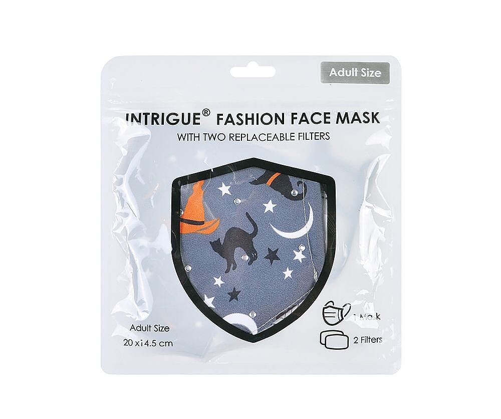 Set of 2 - Washable and Reusable Double Layer Halloween Pumpkin Ghosts/Witches Hat Cat Face Covering with Cotton Filters (Size 20x14.5 Cm)