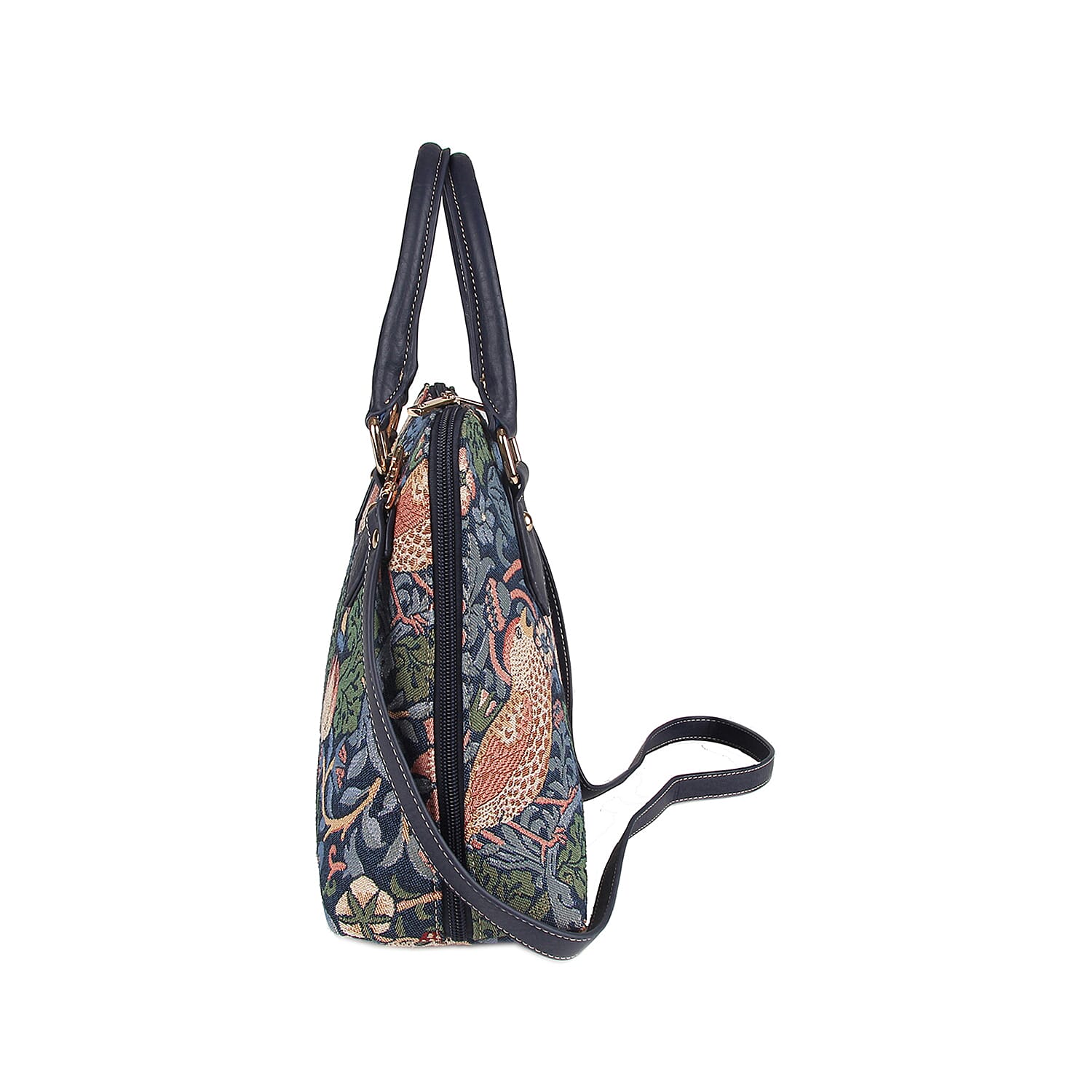 Signare Tapestry - Strawberry Theif Print Shoulder Bag with Coin Pouch - Blue