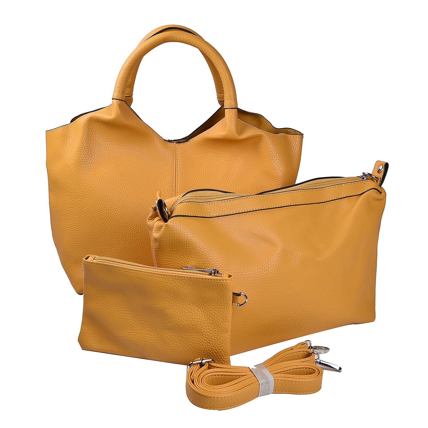 Kris Ana 3 Piece Set - Slouchy Tote Bag with Clutch Bag and Coin Pouch - Mustard