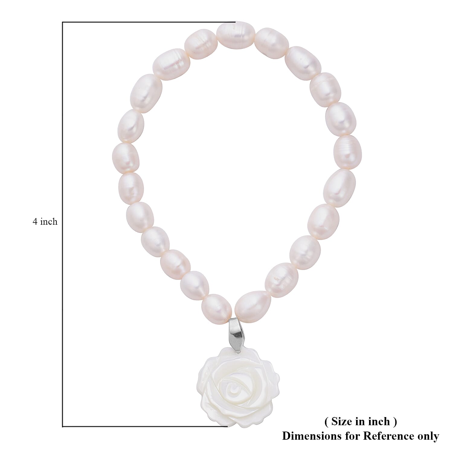 Carved Mother of Pearl and White Freshwater Pearl Stretchable Charm Bracelet (Size 7.5)