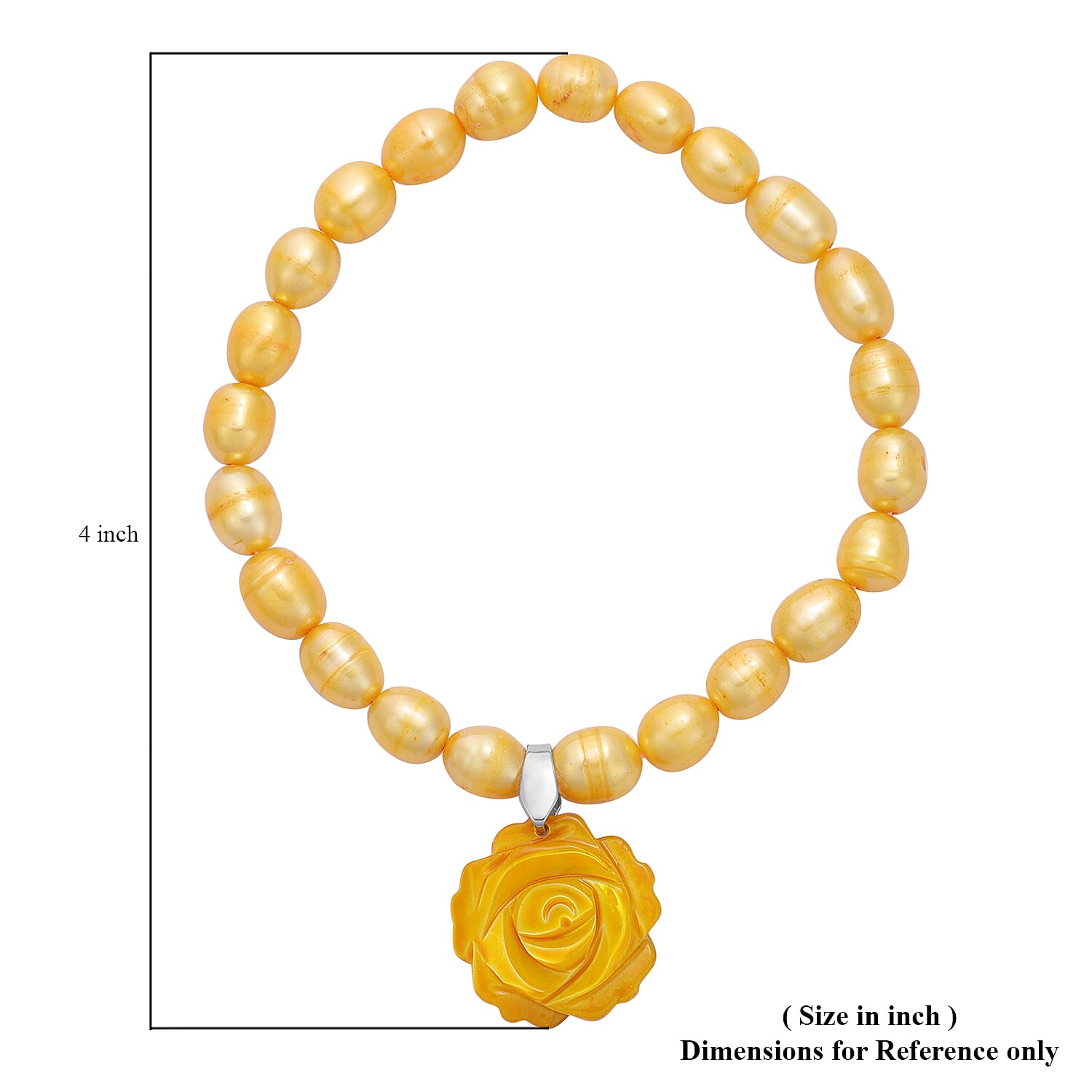 Carved Mother of Pearl and Golden Freshwater Pearl Stretchable Charm Bracelet (Size 7.5)