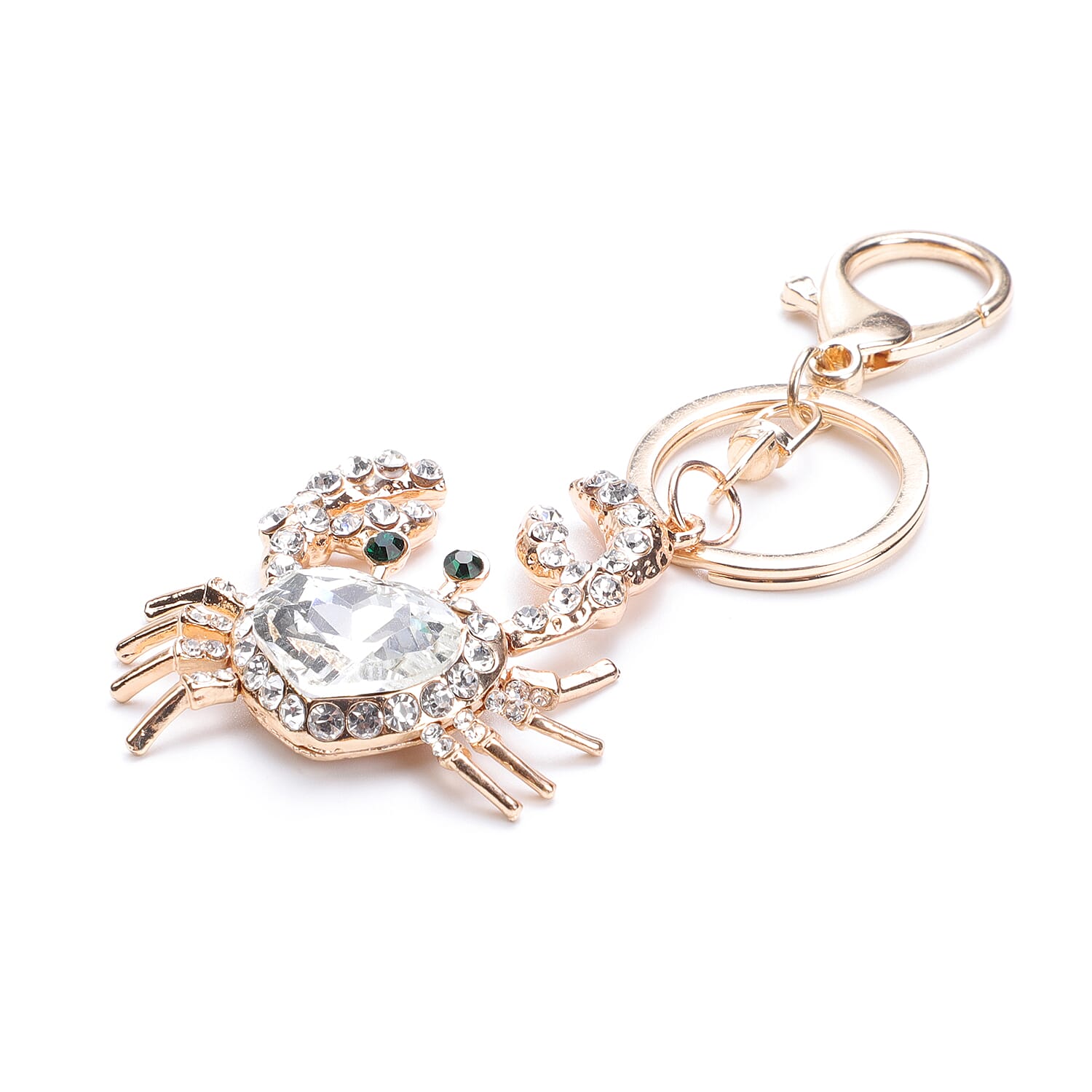 Set of 3 Multi Colour Austrian Crystal, Simulated Diamond and Simulated Blue Topaz Dolphin, Ship and Crab Enamelled Keychains in Yellow Gold Tone