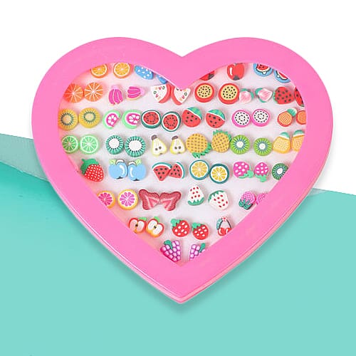 Set of 36 Stud Earrings in Heart Shaped Box in Stainless Steel