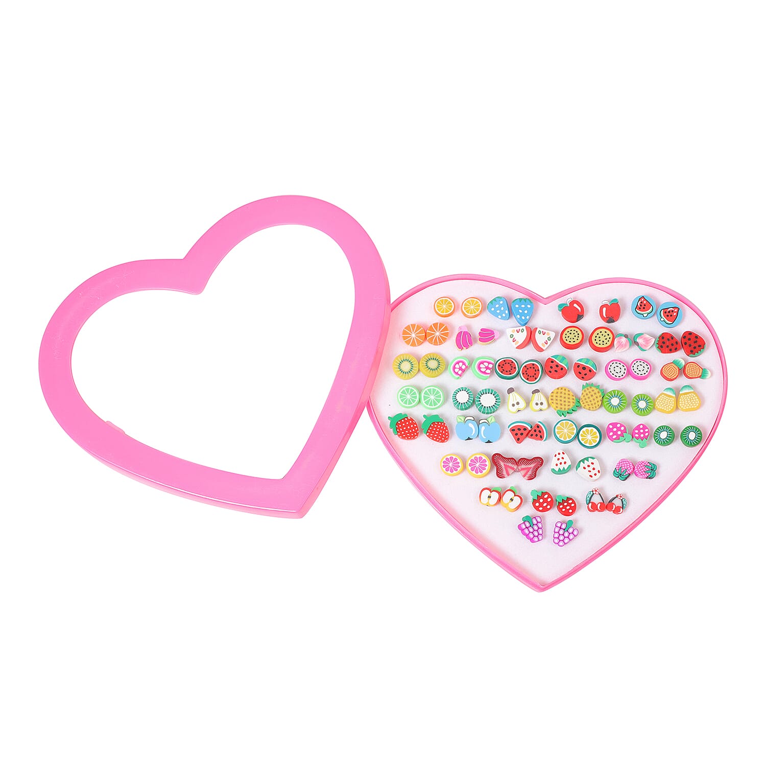 Set of 36 Stud Earrings in Heart Shaped Box in Stainless Steel