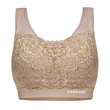 3 Piece Set - SANKOM SWITZERLAND Patent Classic with Lace Bra (Size XS - 6) Including Black-Silver, Navy-Silver & Beige-Gold