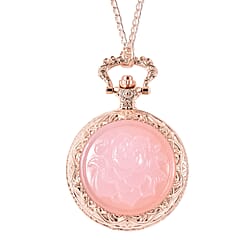Pocket Watch Carved rose quartz rose pattern pocket watch Case carving alloy case Rd carved rose quartz rose pattern Movement Miyota Japan Movement Brand GENOA Plated PNP rose 