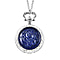 Genoa Japanese Movement Carved Lapis Lazuli Rose Pattern Pocket Watch with Chain Size 31 in Silver Tone