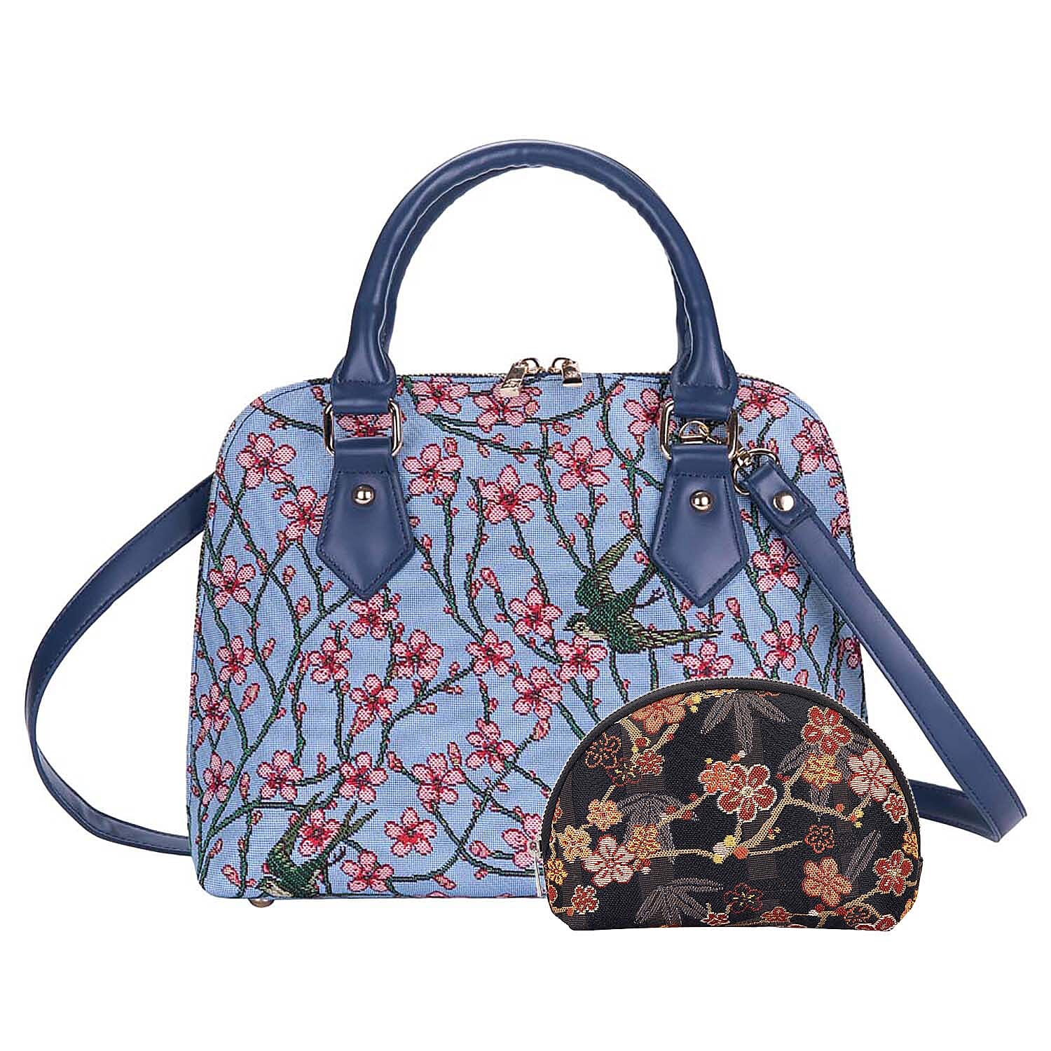 Signare Tapestry Almond Blossom and Swallow Collection - Top Handle Handbag with Adjustable Shoulder Strap