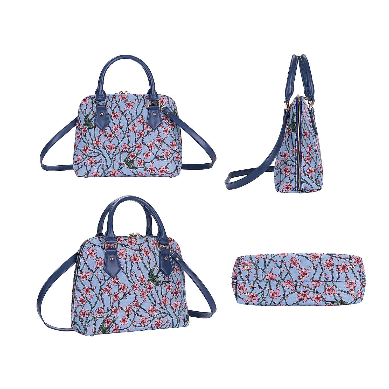 Signare Tapestry Almond Blossom and Swallow Collection - Top Handle Handbag with Adjustable Shoulder Strap