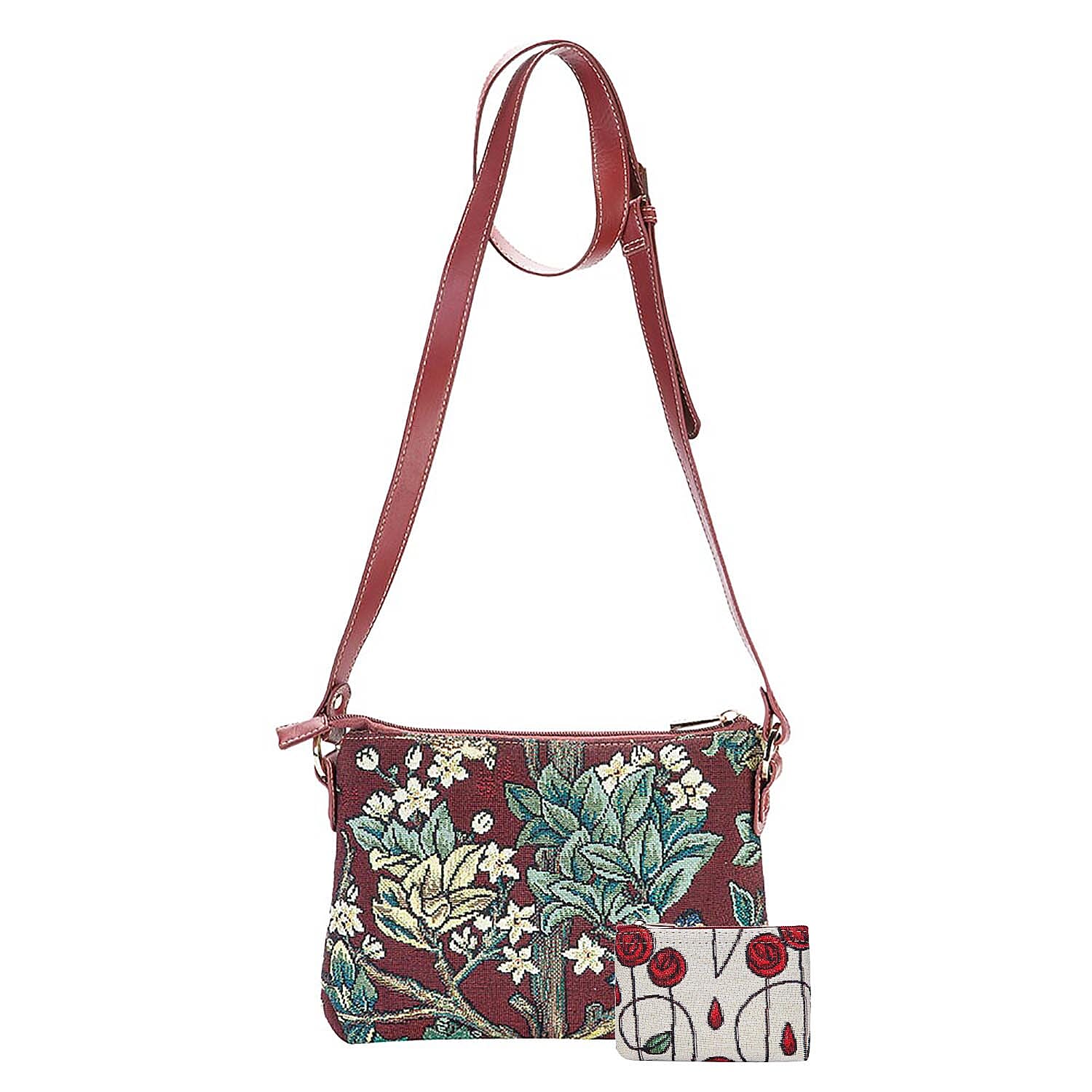 Signare Tapestry William Morris Tree of Life Crossbody Bag - Red