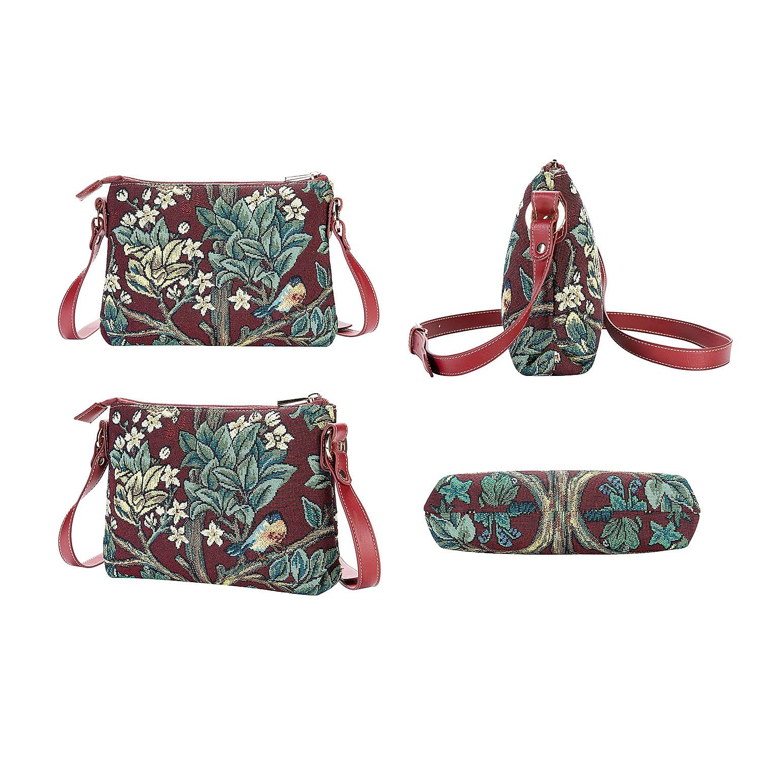 Signare Tapestry William Morris Tree of Life Crossbody Bag - Red