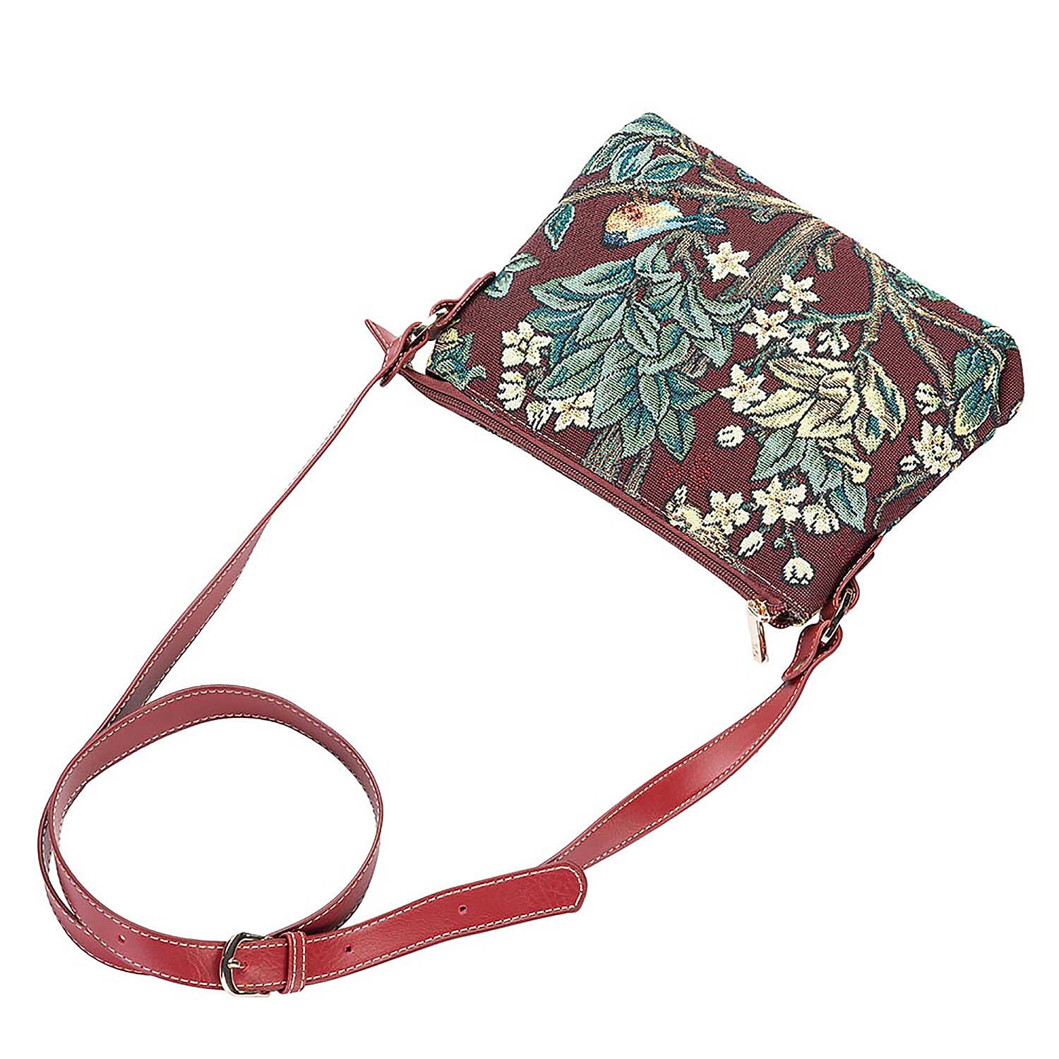 Signare Tapestry William Morris Tree of Life Crossbody Bag - Red