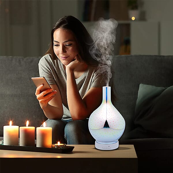 The 5th Season 3D Glass Diffuser with Seven Effect Colour LED Light & 6 Fragrance Oil (Pathchouli ,Yiang Yiang, Ocean, Sandalwood, Vanilla, Lavender- 6x10 ml)
