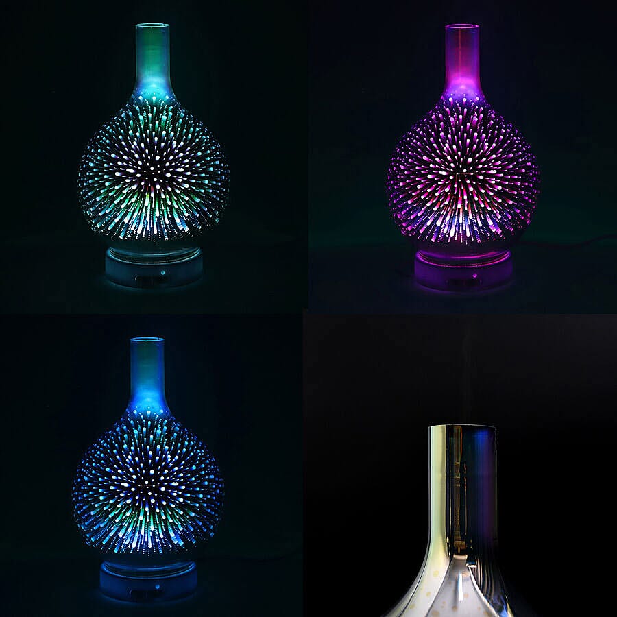 The 5th Season 3D Glass Diffuser Fragrance Oil with Seven Effect Colour LED Lights & 6 Fragrance Oil Energising (Mint, Rosemary, Cinnamon, Green Tea, Lemograss Eucalyptus - 6x10 ml)
