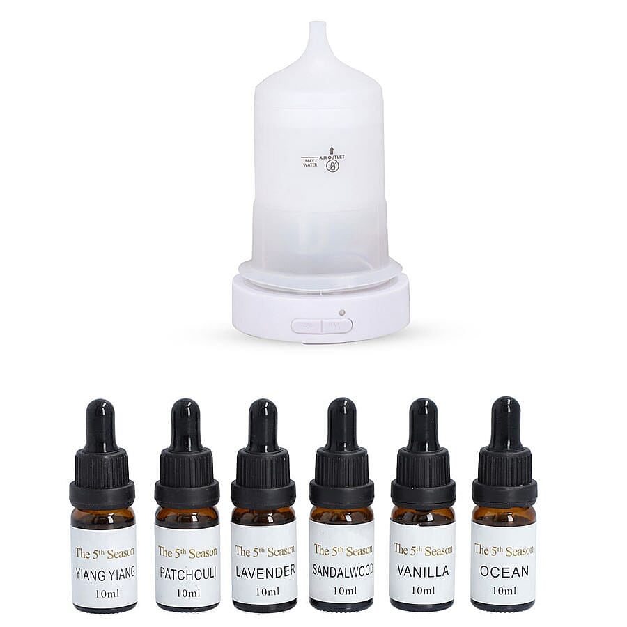 The 5th Season 3D Glass Diffuser Fragrance Oil with Seven Effect Colour LED Lights & 6 Fragrance Oil Energising (Mint, Rosemary, Cinnamon, Green Tea, Lemograss Eucalyptus - 6x10 ml)