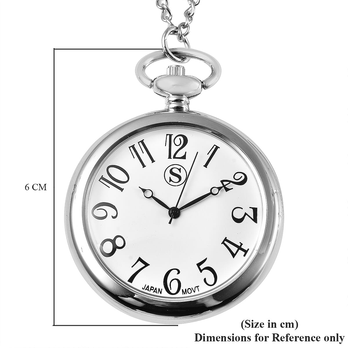 STRADA Japanese Movement Murano Glass Back Water Resistant Pocket Watch with Chain (Size 31) in Silver Tone