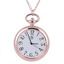 STRADA Japanese Movement Murano Glass Back Water Resistant Pocket Watch with Chain (Size 31) in Rose Gold Tone