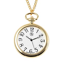 STRADA Japanese Movement Murano Glass Back Water Resistant Pocket Watch with Chain (Size 31) in Yellow Gold Tone