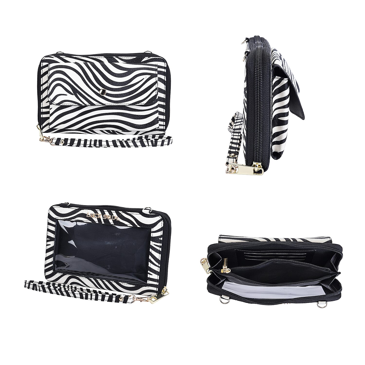 LOCK SOUL Zebra Pattern RFID Crossbody Bag with ( Size 30x22x13 Cm) 4000mah 2 in 1 Wireless Power Bank - Black