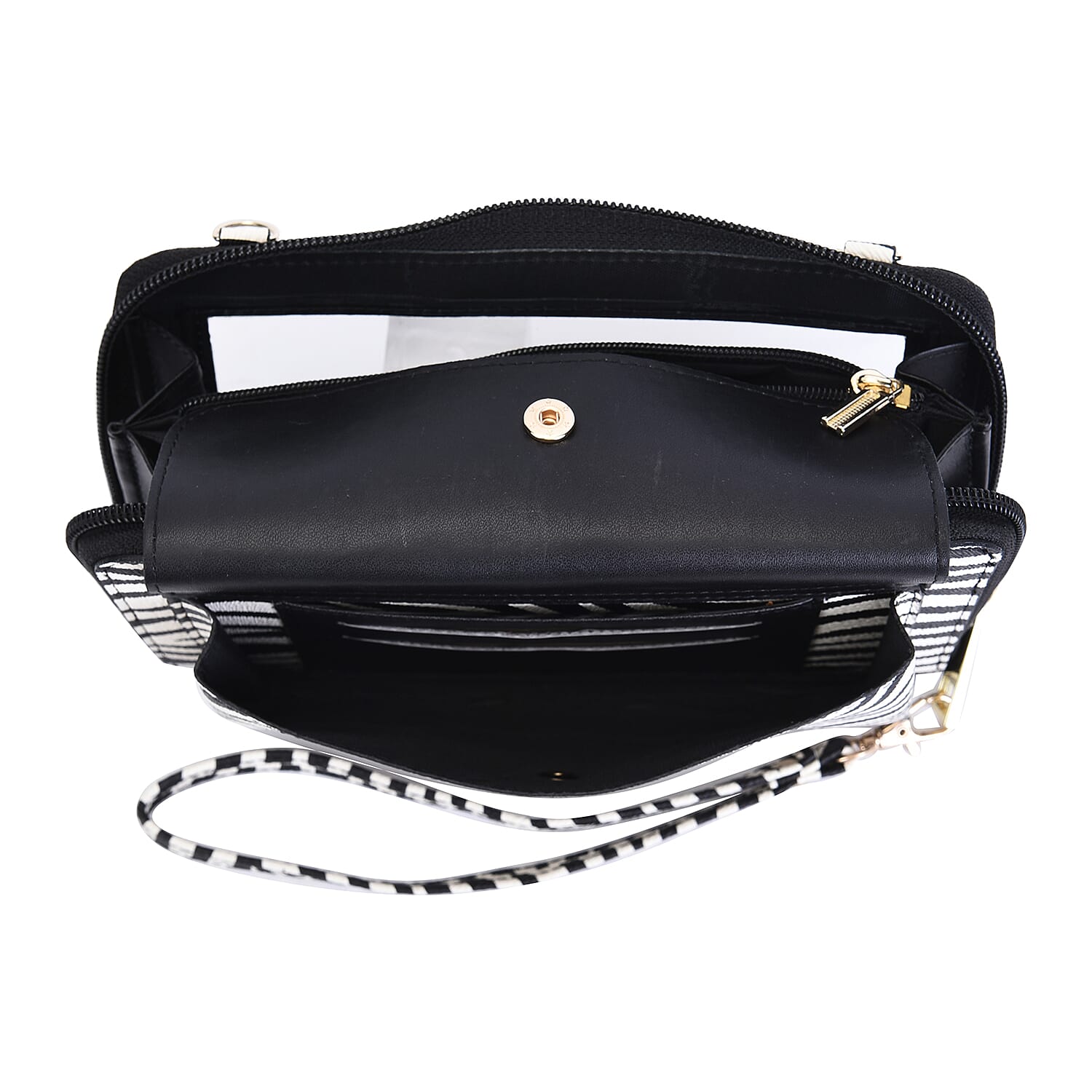 LOCK SOUL Zebra Pattern RFID Crossbody Bag with ( Size 30x22x13 Cm) 4000mah 2 in 1 Wireless Power Bank - Black