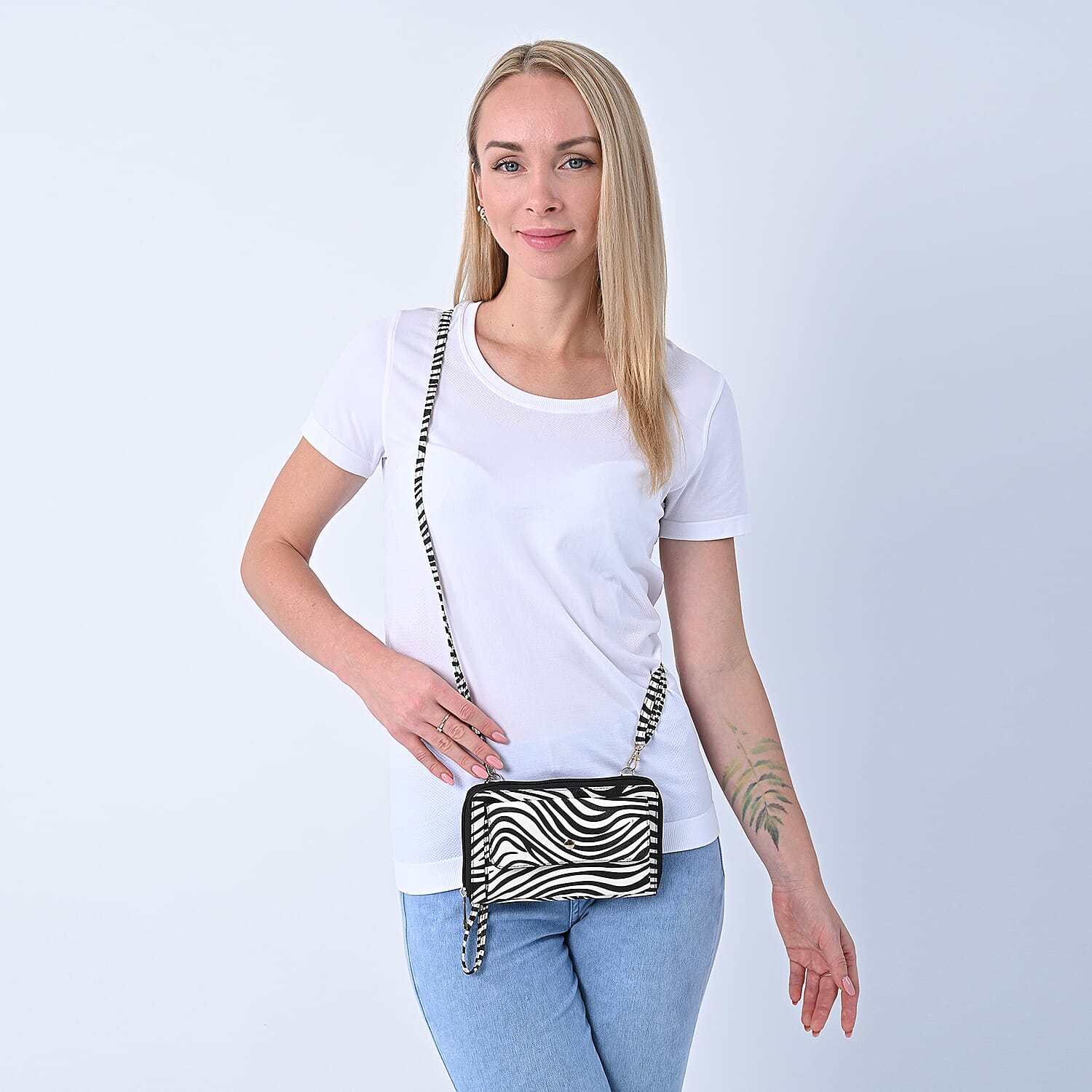 LOCK SOUL Zebra Pattern RFID Crossbody Bag with ( Size 30x22x13 Cm) 4000mah 2 in 1 Wireless Power Bank - Black