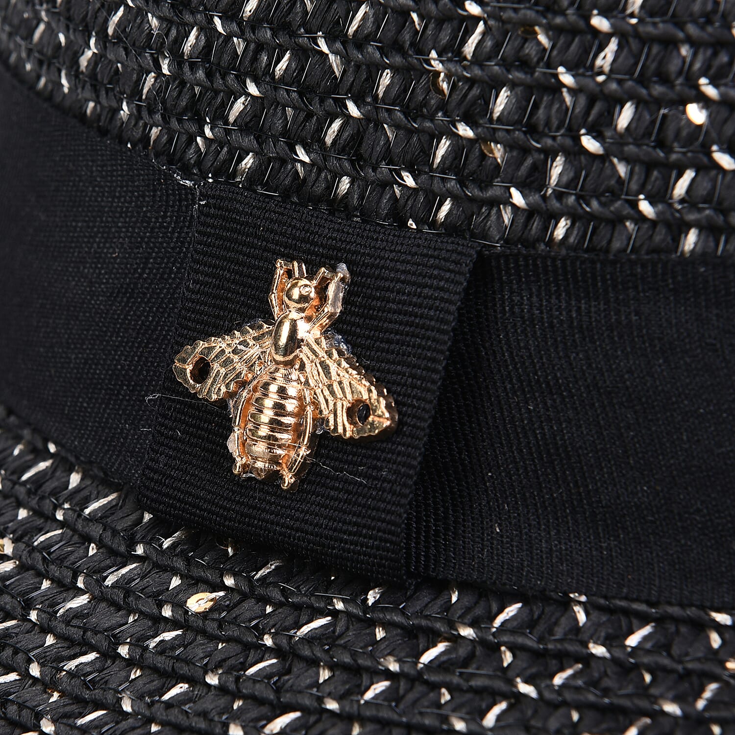 2 Piece Set - Wave Pattern Bee Braid Hat with Ribbon & Ergonomic Pattern Cat Eye Sunglasses - Black and Grey