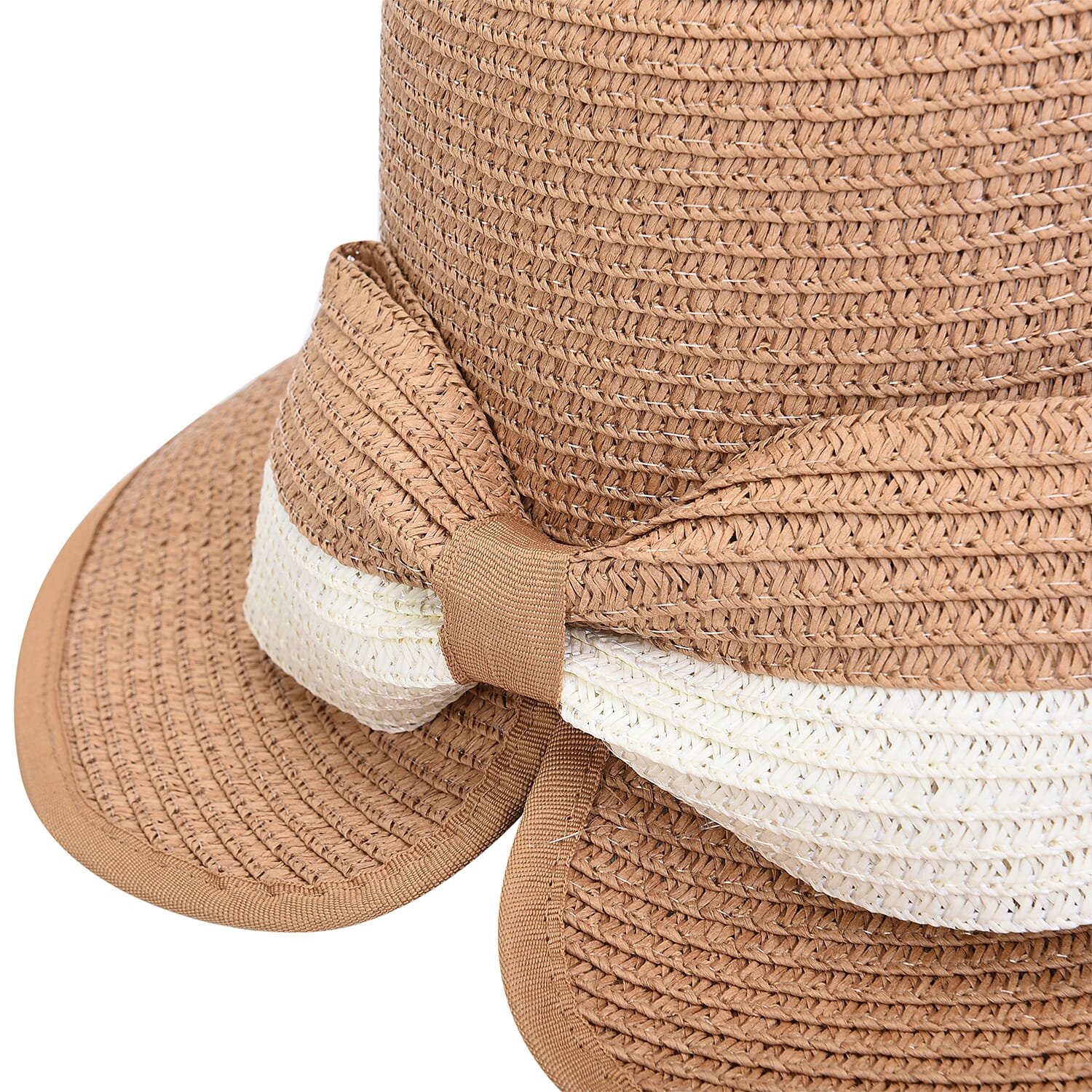 2 Pieces Set - Bowknot Hat with Ribbon (Size-34x10Cm) and Leopard Pattern Eye Sunglasses - Khaki and Brown