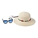 2 Pieces Set - Bowknot Hat with Ribbon and Leopard Pattern Eye Sunglasses - Khaki and Brown