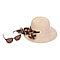 2 Pieces Set - Bowknot Hat with Ribbon and Leopard Pattern Eye Sunglasses - Khaki and Brown