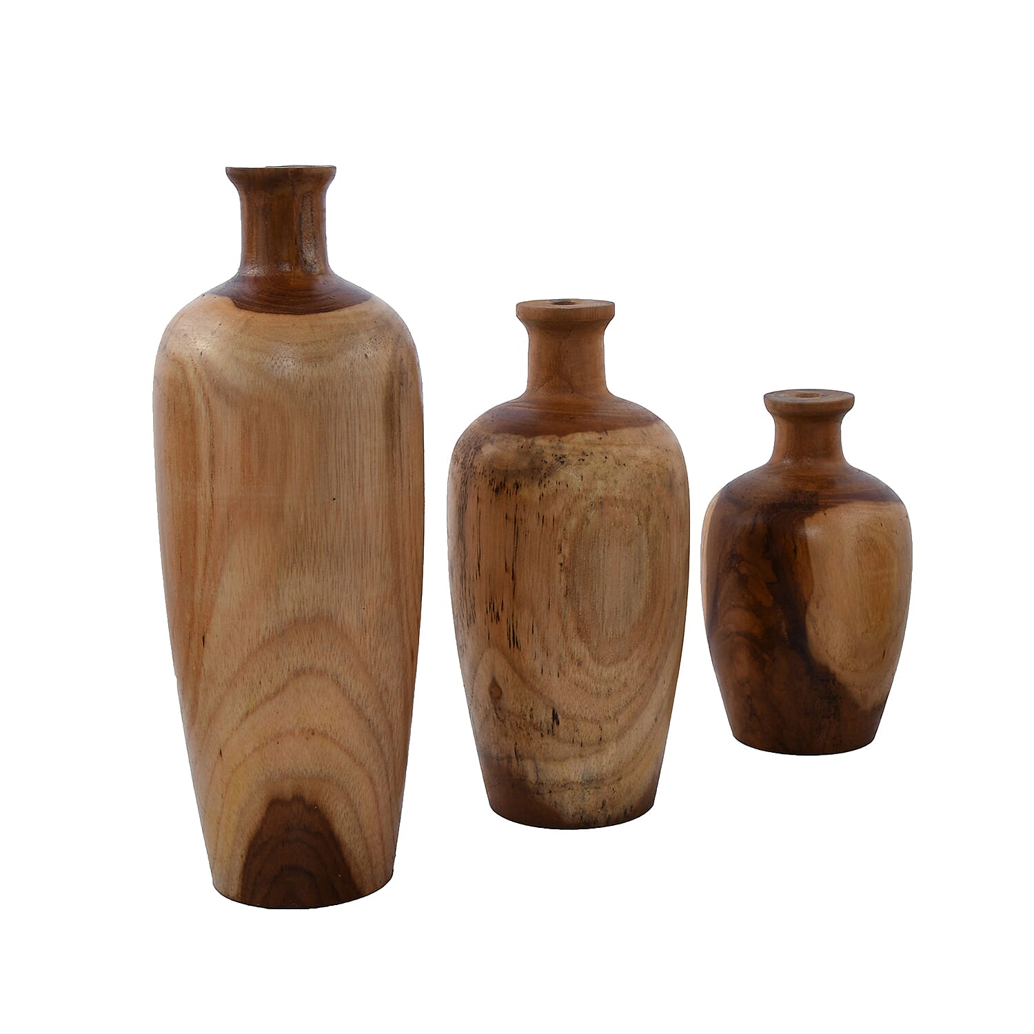 Bali Collection Set of 3 - Home Decorative Handcrafted Teak Wood Vase - Brown