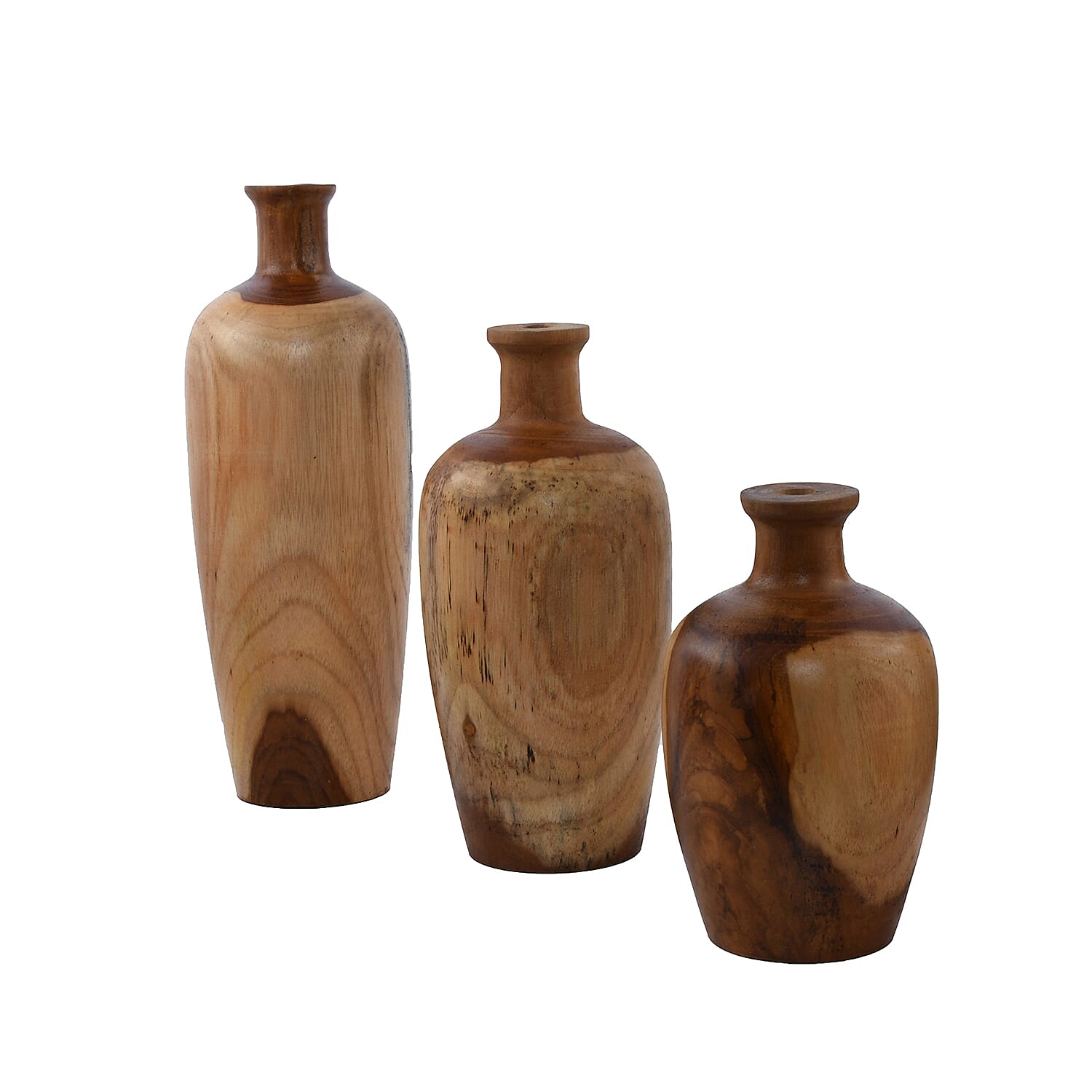 Bali Collection Set of 3 - Home Decorative Handcrafted Teak Wood Vase - Brown