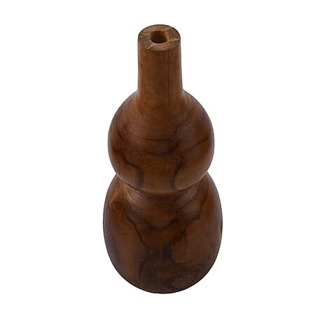 Bali Collection Set of 3 - Home Decorative Handcrafted Teak Wood Vase with Dried Flowers (Size-26x7Cm,21x7Cm and 16X8Cm) - Brown