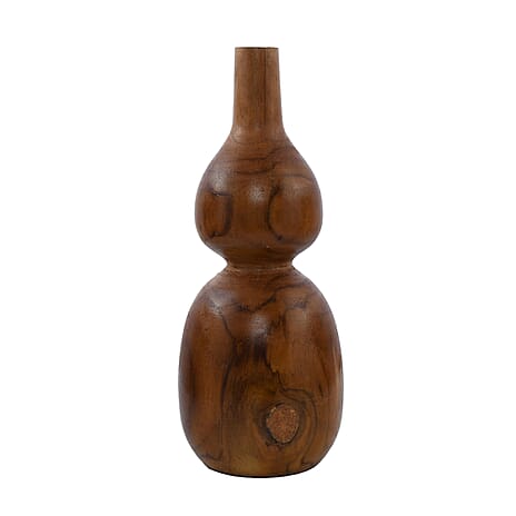 Bali Collection Set of 3 - Home Decorative Handcrafted Teak Wood Vase with Dried Flowers (Size-26x7Cm,21x7Cm and 16X8Cm) - Brown