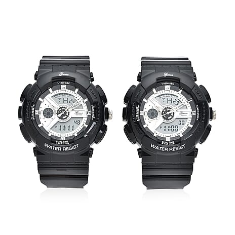 Set of 2 - GENOA Japanese Movement and Digital Water Resistant Watch - Black