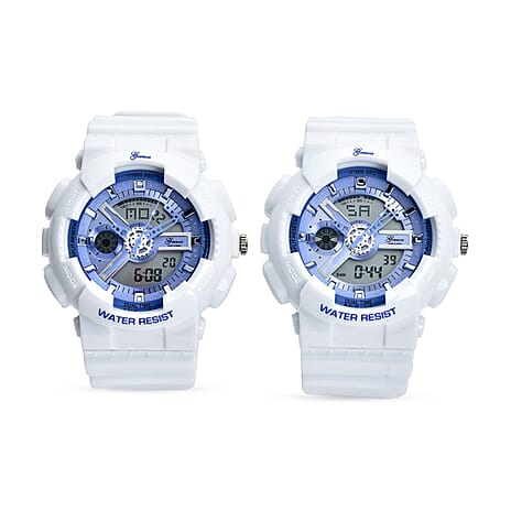 Set of 2 - GENOA Japanese Movement and Digital Water Resistant Watch - White