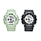  Set of 2 - GENOA Japan Movement and Electronic Movement Silver Dial 5ATM Water Resistant Watches with Black and Green Colour Strap