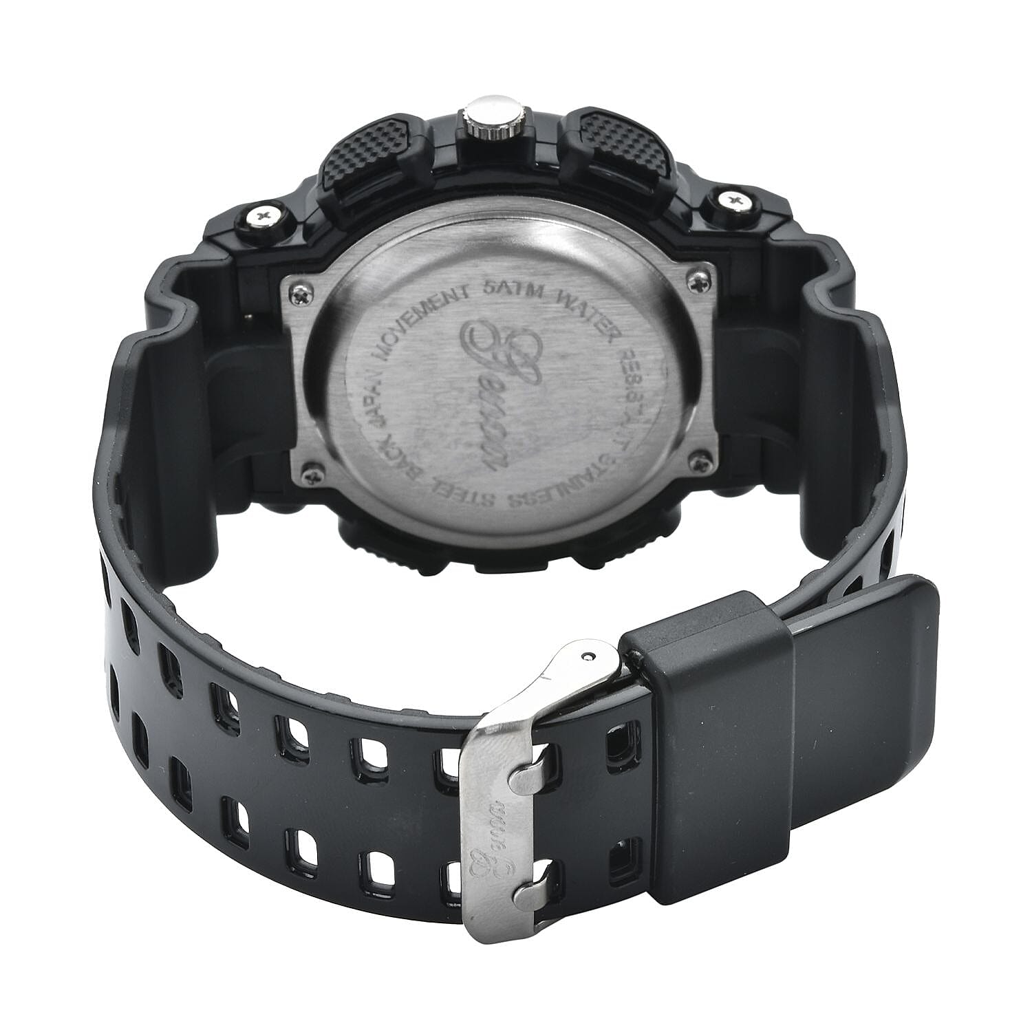  Set of 2 - GENOA Japan Movement and Electronic Movement Silver Dial 5ATM Water Resistant Watches with Black and Green Colour Strap